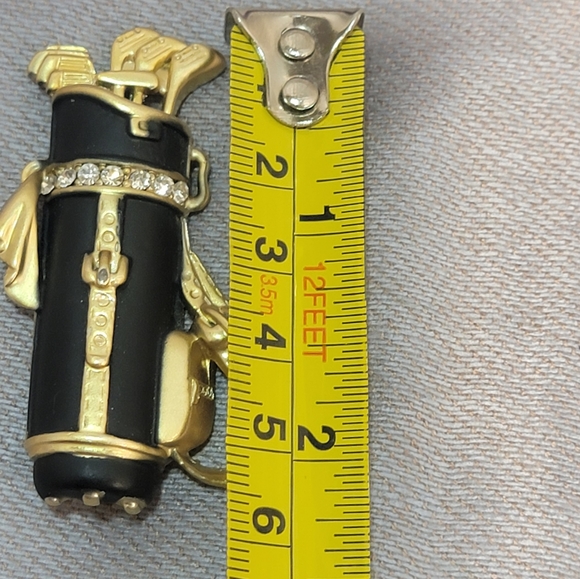 Vintage Goldtone Rhinestone Black Golf Bag Clubs Pin Brooch, Marked AJC - Picture 7 of 7